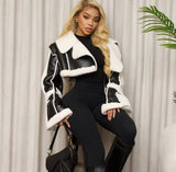 Black & white Crop Leather Jacket